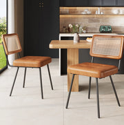 Sedia da pranzo ergonomica in PU e rattan PE marrone