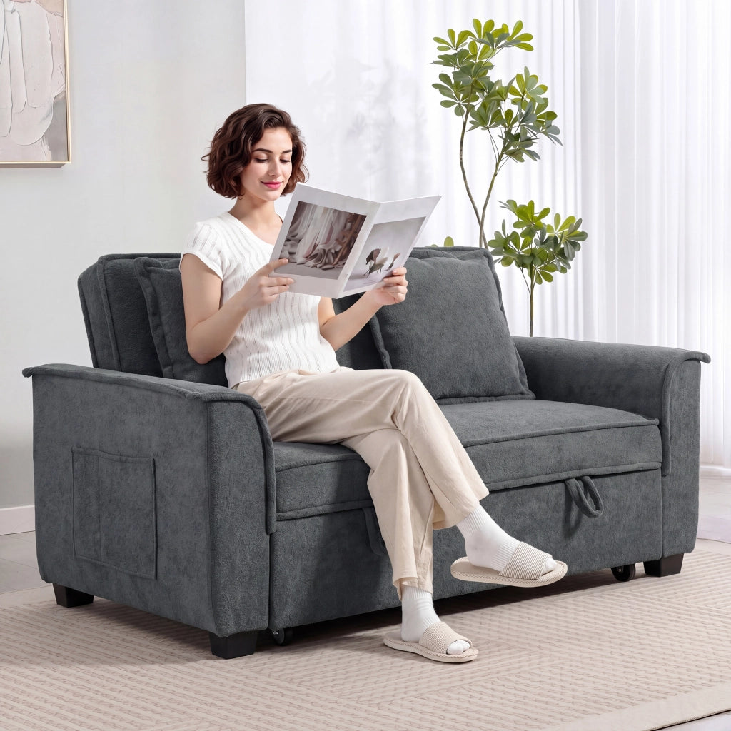 Divano letto futon 2 posti ¨C Xylo ¨C con schienale regolabile e 2 cuscini grigio scuro