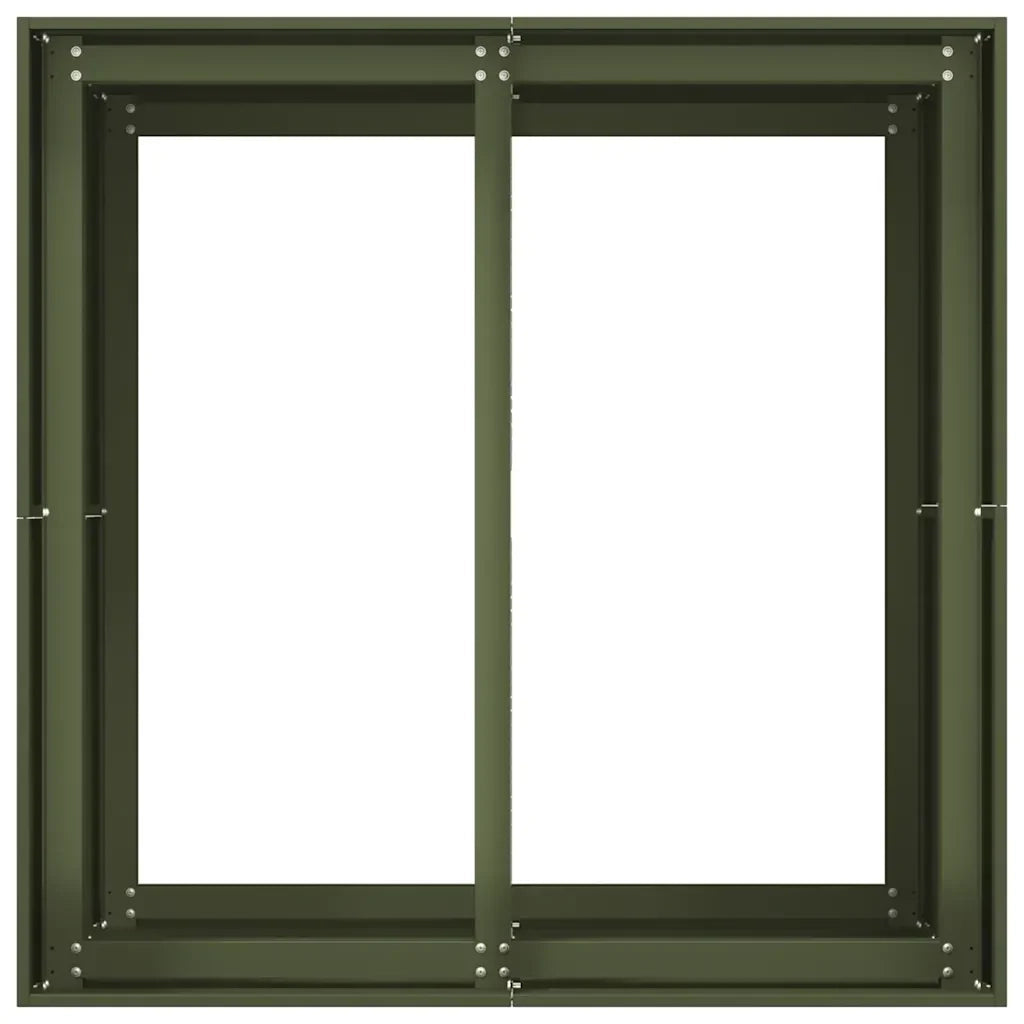 Fioriera quadrata moderna con fondo aperto per balcone o giardino 80 x 80 x 80 cm in acciaio verde oliva 02_0051566