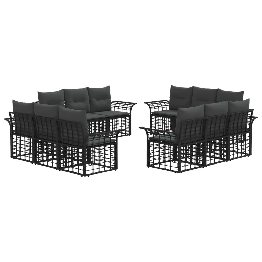 Set di divani da esterno 12 pcs Nero e Grigio scuro Poliestere