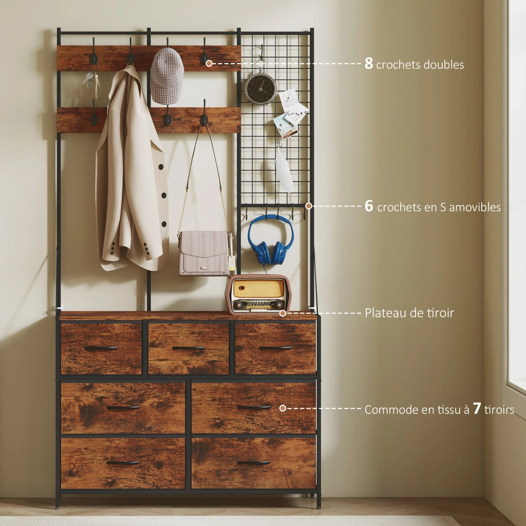Mobile ingresso con appendiabiti e cassetti ¨C zephmum ¨C marrone 100x30x183 cm
