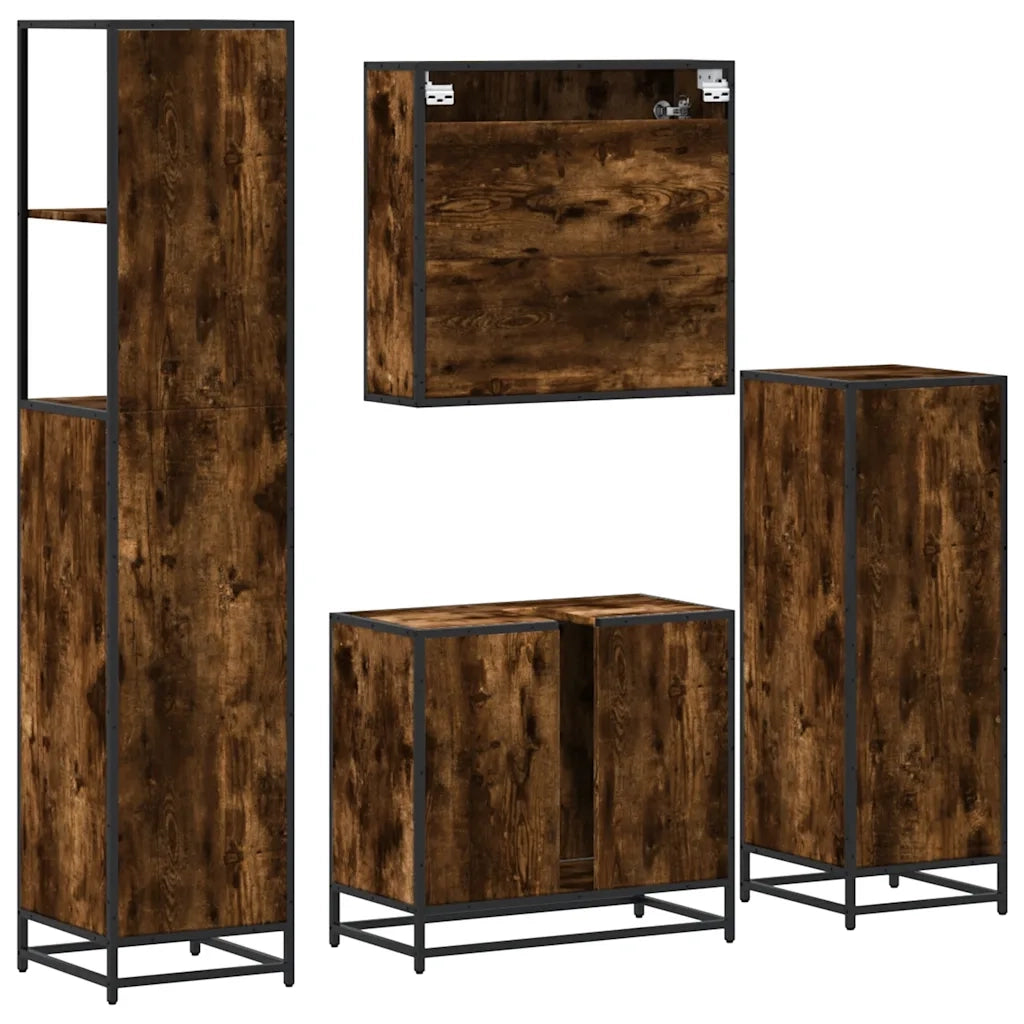 Set Mobili da Bagno 4 pz Rovere Fumo in Legno Multistrato 3301247