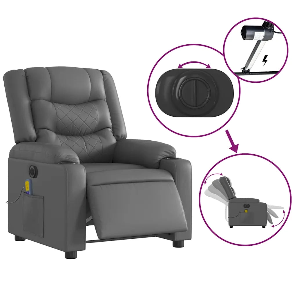 Poltrona Massaggiante | Sedia Relax Elettrica Reclinabile Grigio Similpelle