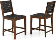 Sgabelli da Bar, 2 Sedie Alte con Cinturini in Similpelle, Schienale Accogliente e Struttura in Legno Massello, Sgabelli per Cucina, Sala da Pranzo, Ristorante e Bar