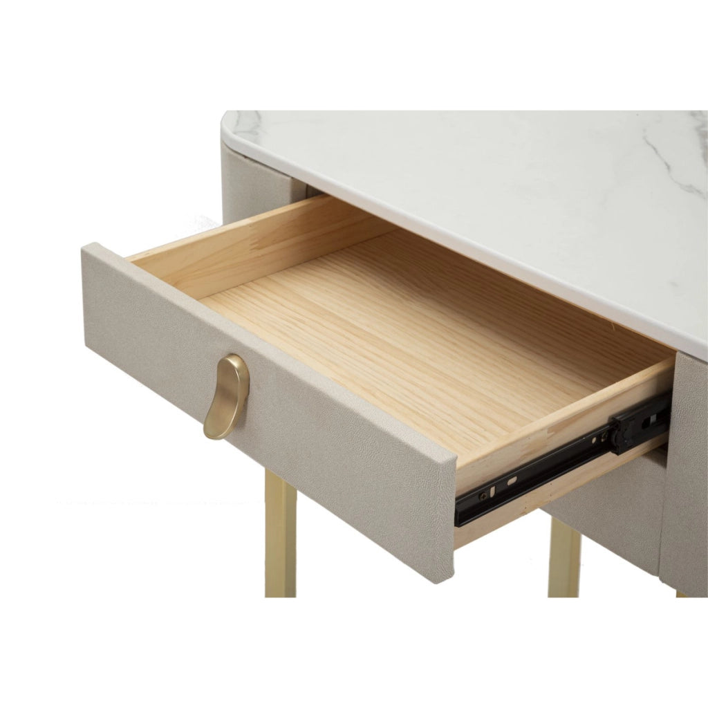 Console Beauty 2 cassetti in legno crema con gambe dorate