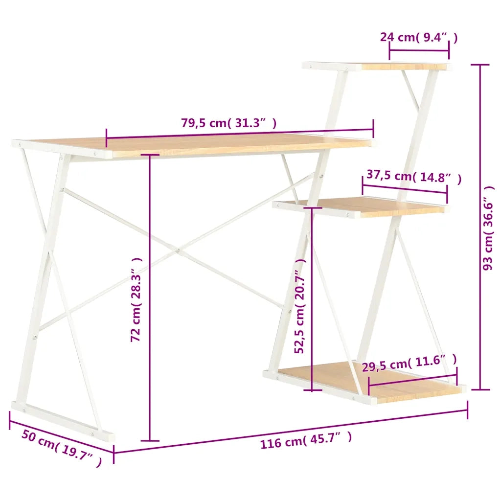Scrivania con Ripiano Bianca e Rovere 116x50x93 cm 20291