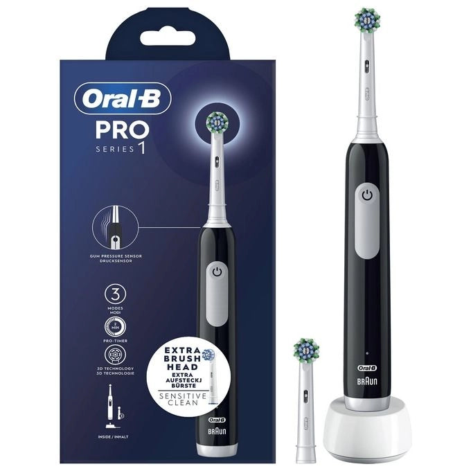 Oral-B Spazzolino Elettrico Ricaricabile Series 1 Nero con 2 Testine di Ricambio, 1 Spazzolino