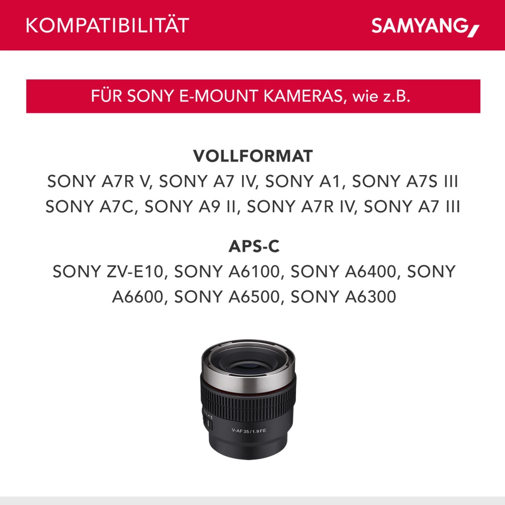 Obiettivo video V-AF 35 mm T1,9 FE compatibile con Sony E, per videocamera, con autofocus risoluzione 8K e Tally lamp, alta intensità luminosa per full-frame e APS-C