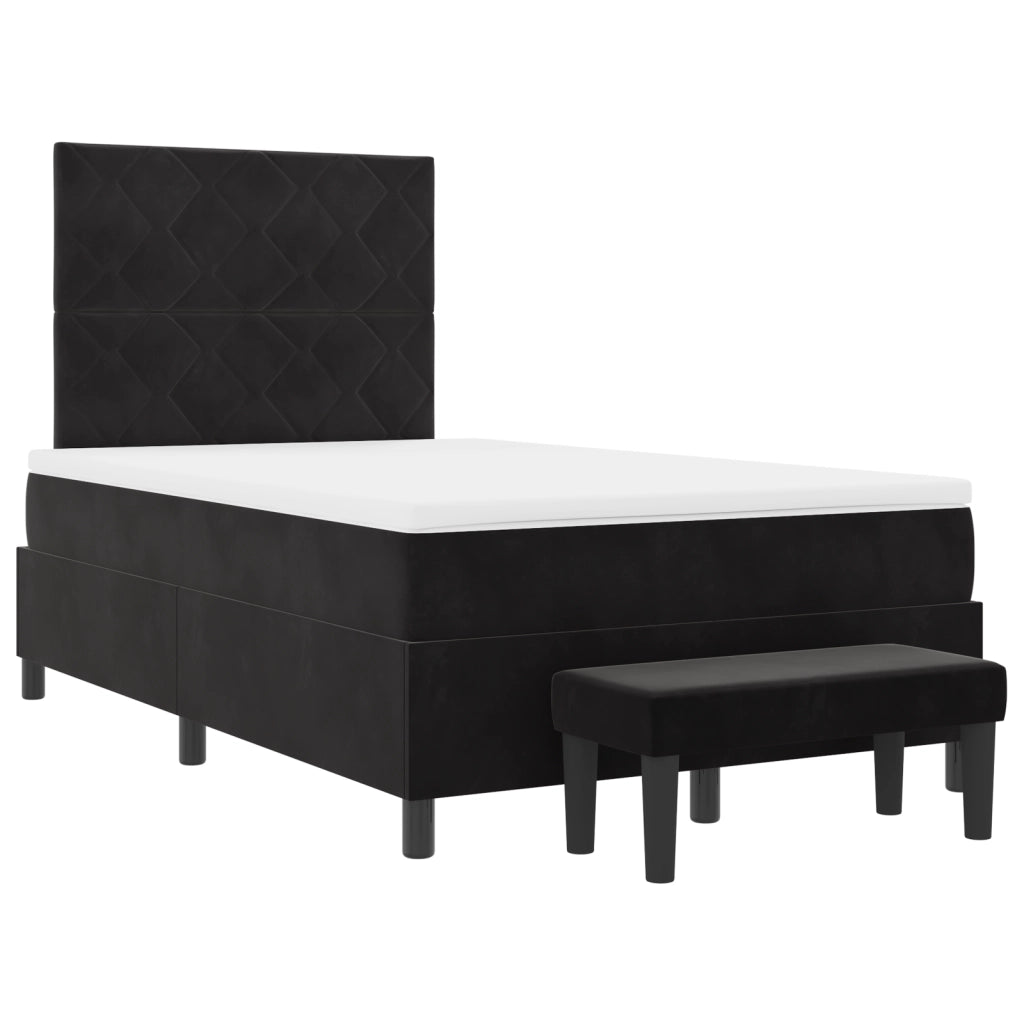 Letto con box spring e materasso + panchina nera 120x200 cm in velluto