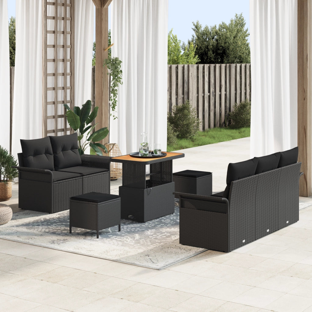 Set di Divani da Giardino  8 Pezzi con Cuscini Nero Polyrattan