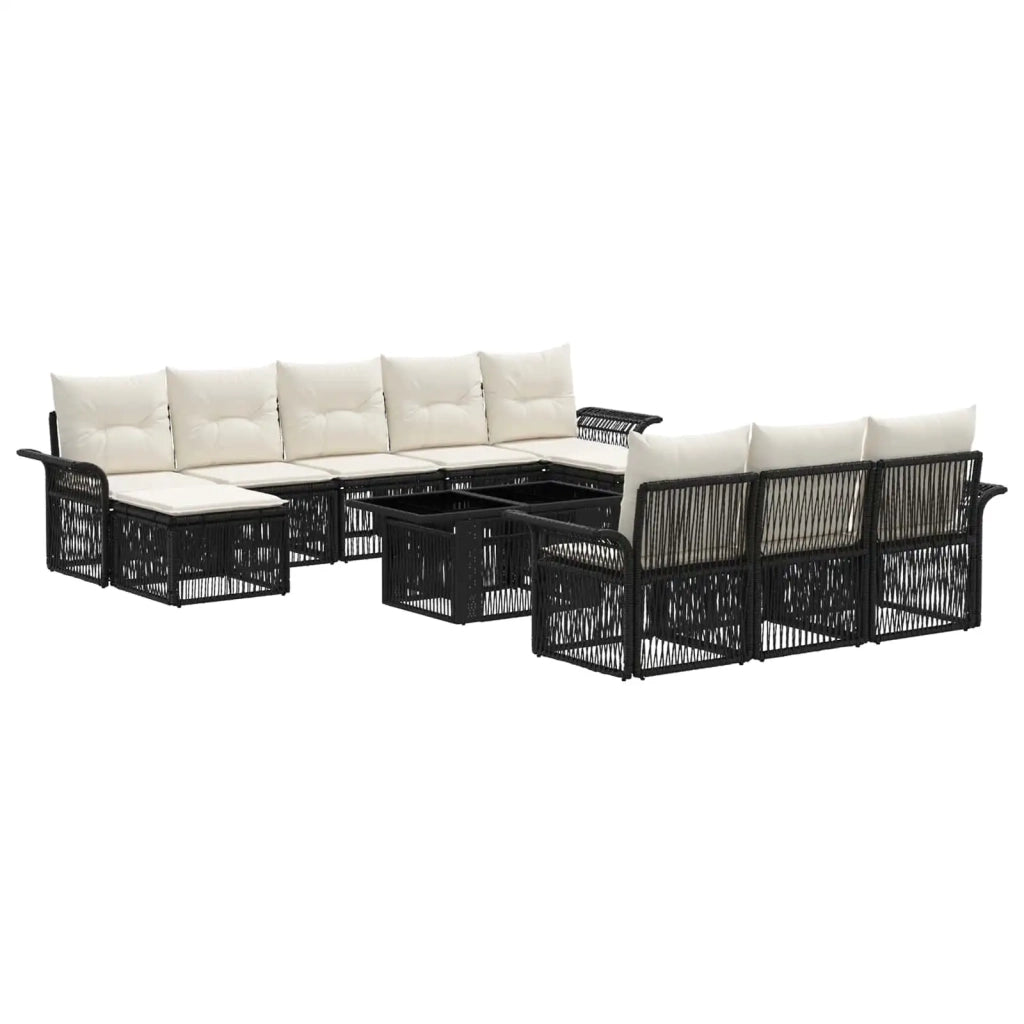 Set Divano da Giardino 11 pz Nero e Bianco Crema polyrattan 3436699