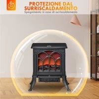 Camino Elettrico da Terra con 2 Livelli di Potenza 750/1500 W, Effetto Fiamma, Area di Copertura 15-20 m², Nero