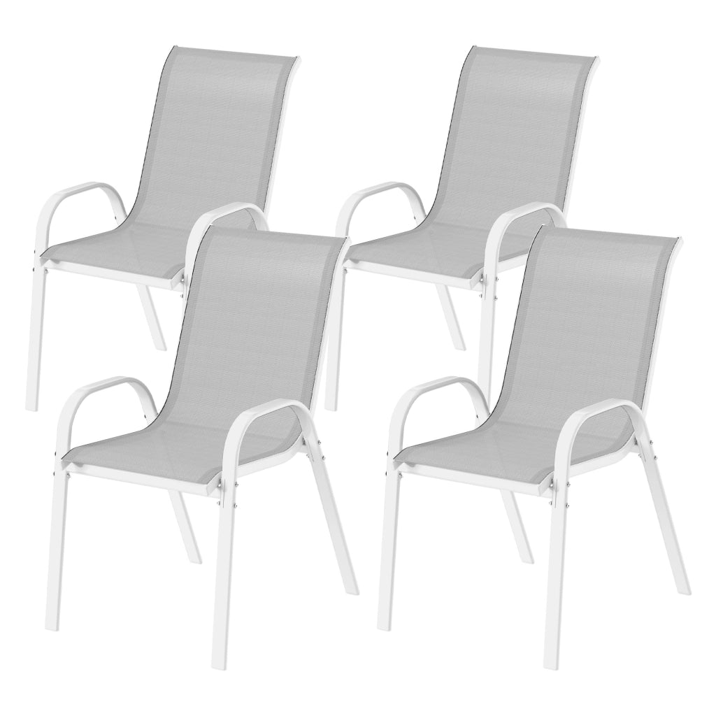 Sedia da giardino impilabile con schienale alto ¨C zephmum ¨C Grigio, rete, acciaio, 4 pezzi