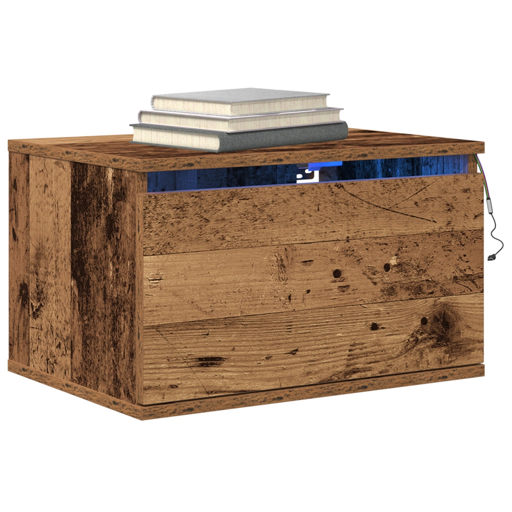 Comodino  con LED montato a muro in legno vecchio 50x36x30 cm