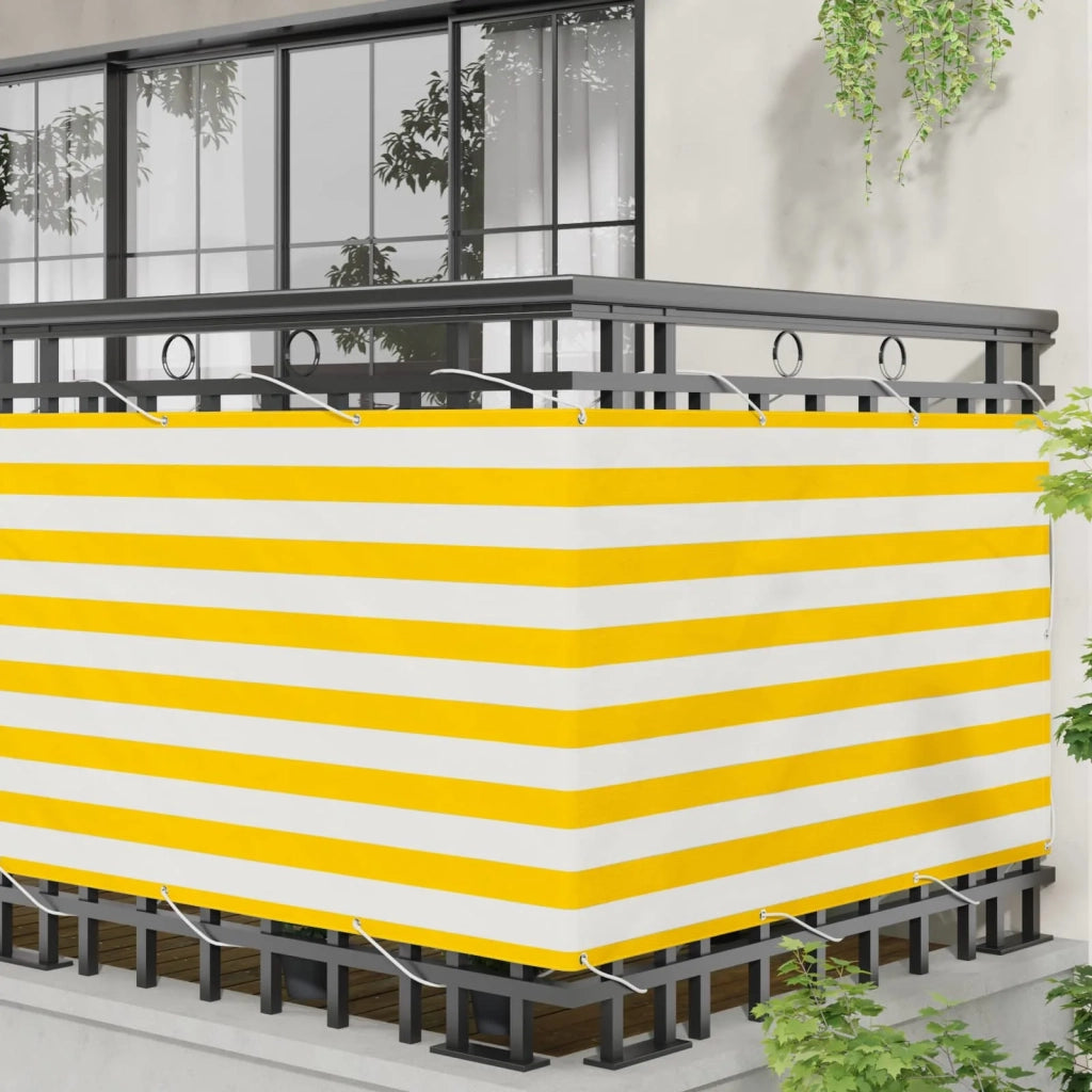 Schermo da balcone-Pannello per balcone Giallo e Bianco 100 x 500 cm Tessuto Oxford