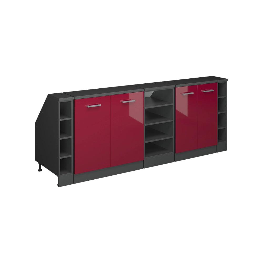 Mobile cucina sottotetto R-Line Rosso lucido/Antracite 210 cm Set di 5 carcasse armadio profondità 60 cm Vicco