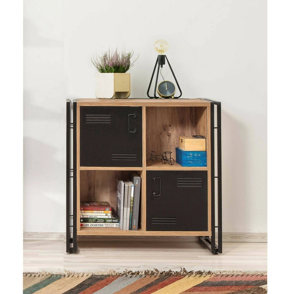 Libreria Ercolina, Scaffale da ufficio, Mobile portalibri, Biblioteca, 89x35h89 cm, Quercia e Nero