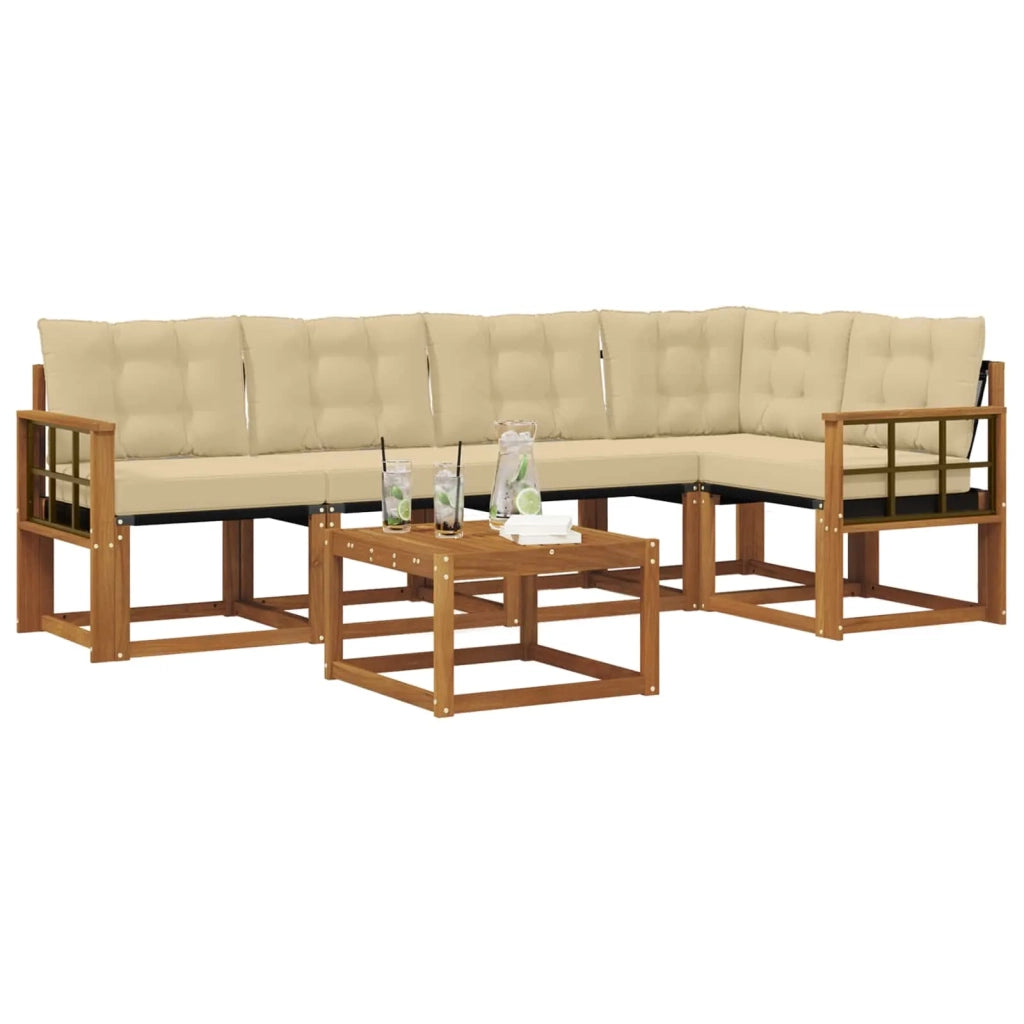 Set di divani da esterno con cuscino 6 pcs Naturale e Beige 3368696