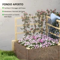 Letto per Orto con 3 Tralicci e 2 Fioriere in Legno di Abete con Fondo Aperto, 119x62.5x64 cm, color Legno