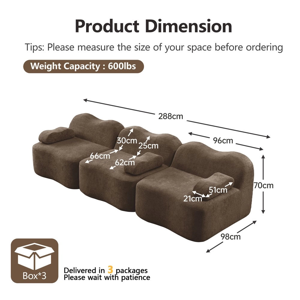 Divano 3 Posti Modulare Boneless ¨C Xylo ¨C Marrone, Schiumato 32D, Braccioli Mobili