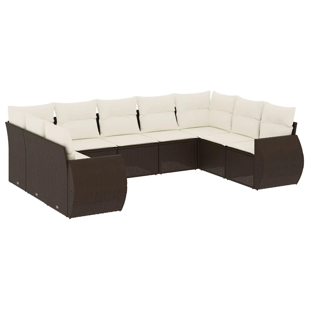 Set Divani da Giardino 9pz con Cuscini Marrone in Polyrattan 3221802