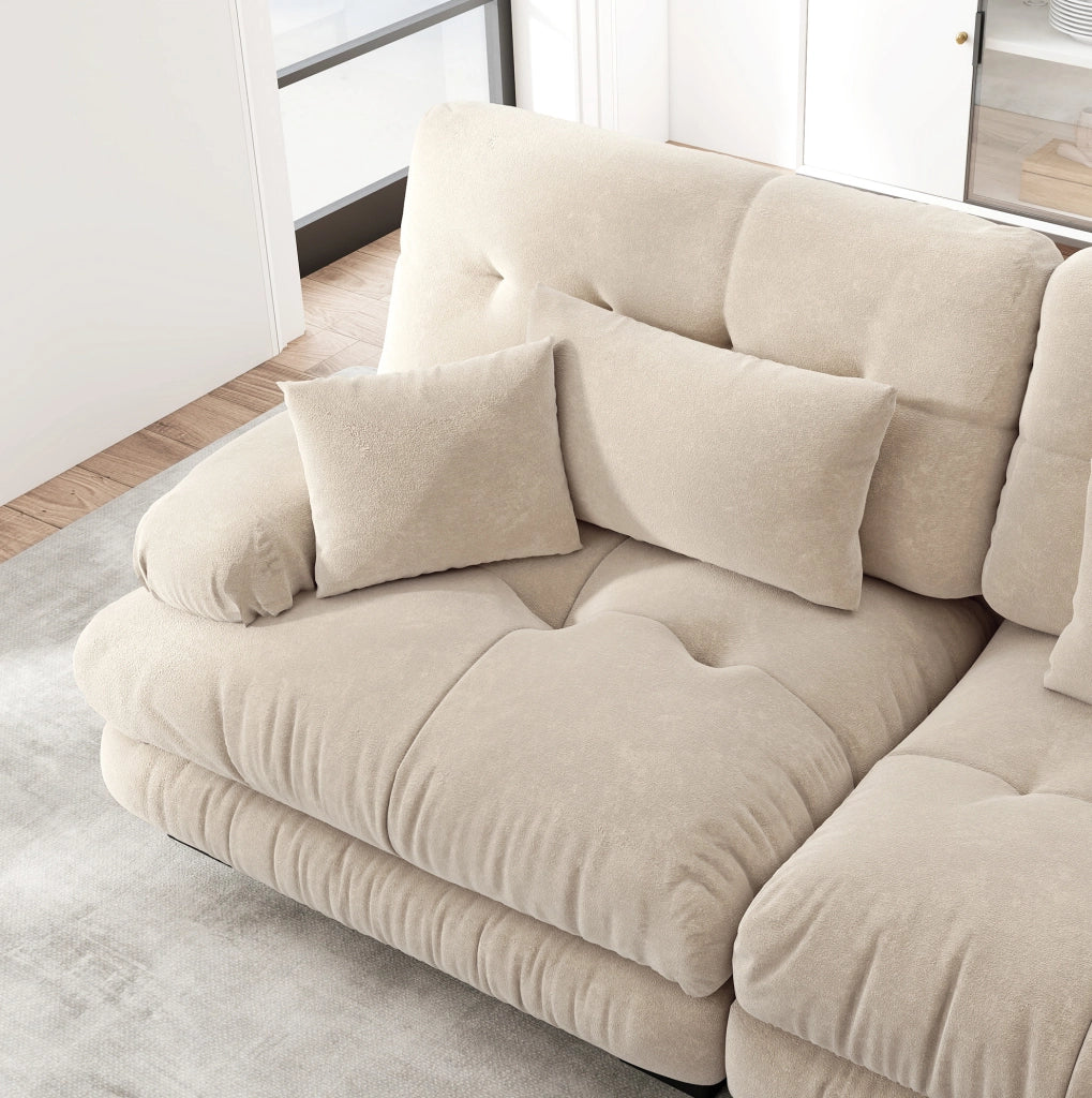Divano modulare configurabile in chenille caffè chiaro