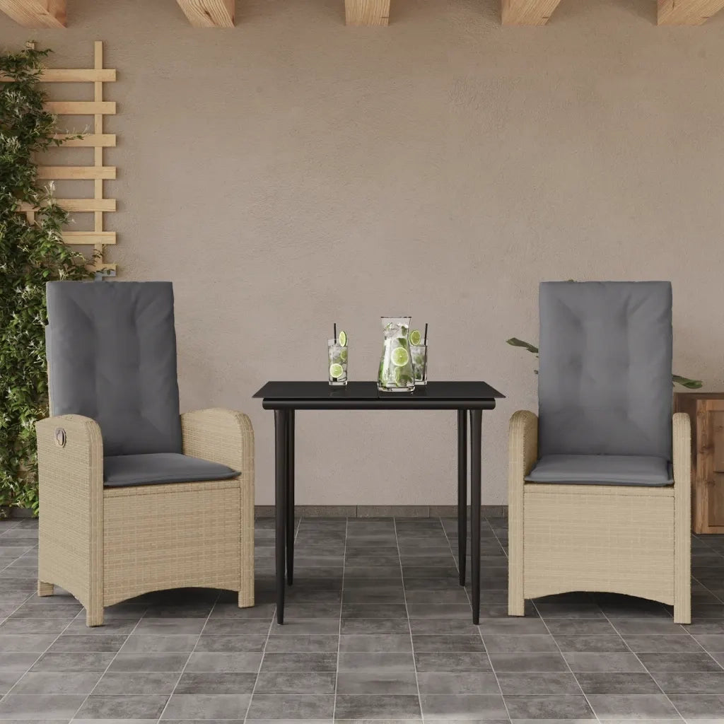 Set Pranzo da Giardino 3 pz | Set Salotto da Giardino con Cuscini Beige Misto Polyrattan