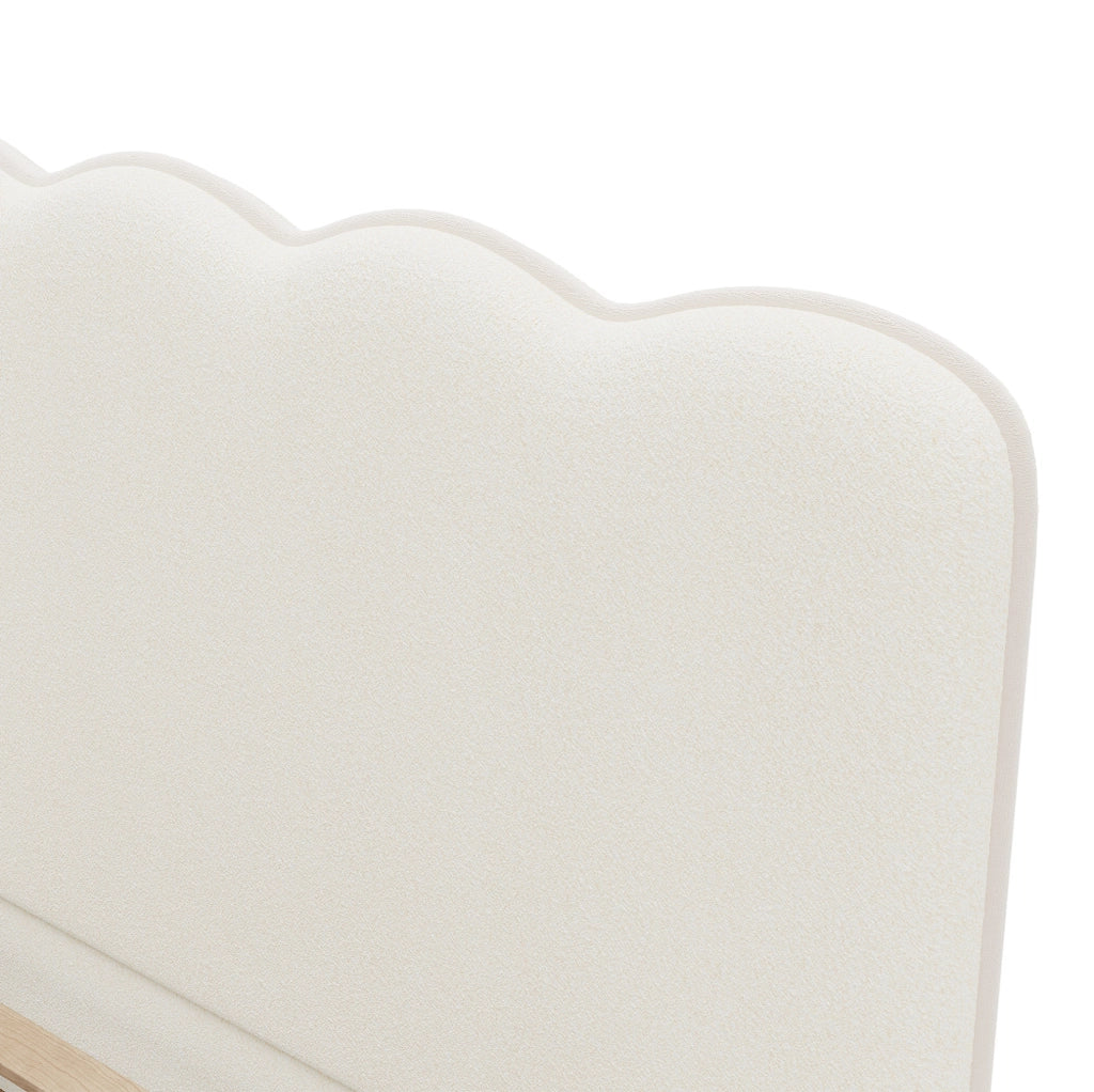 Letto singolo imbottito 90x200 cm con rete e testiera in bouclé bianco