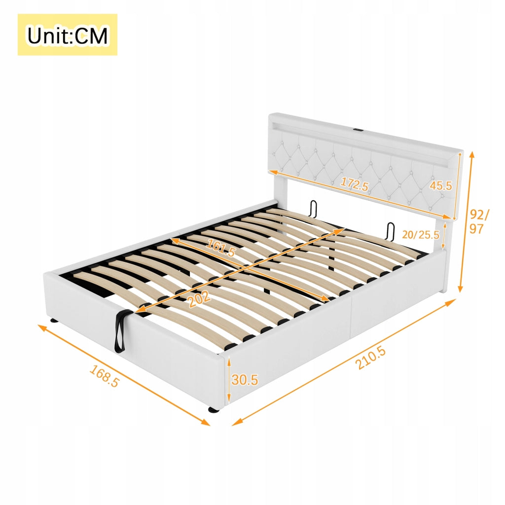 Letto Matrimoniale 160x200 - Xylo - Bianco con USB-C e RGB