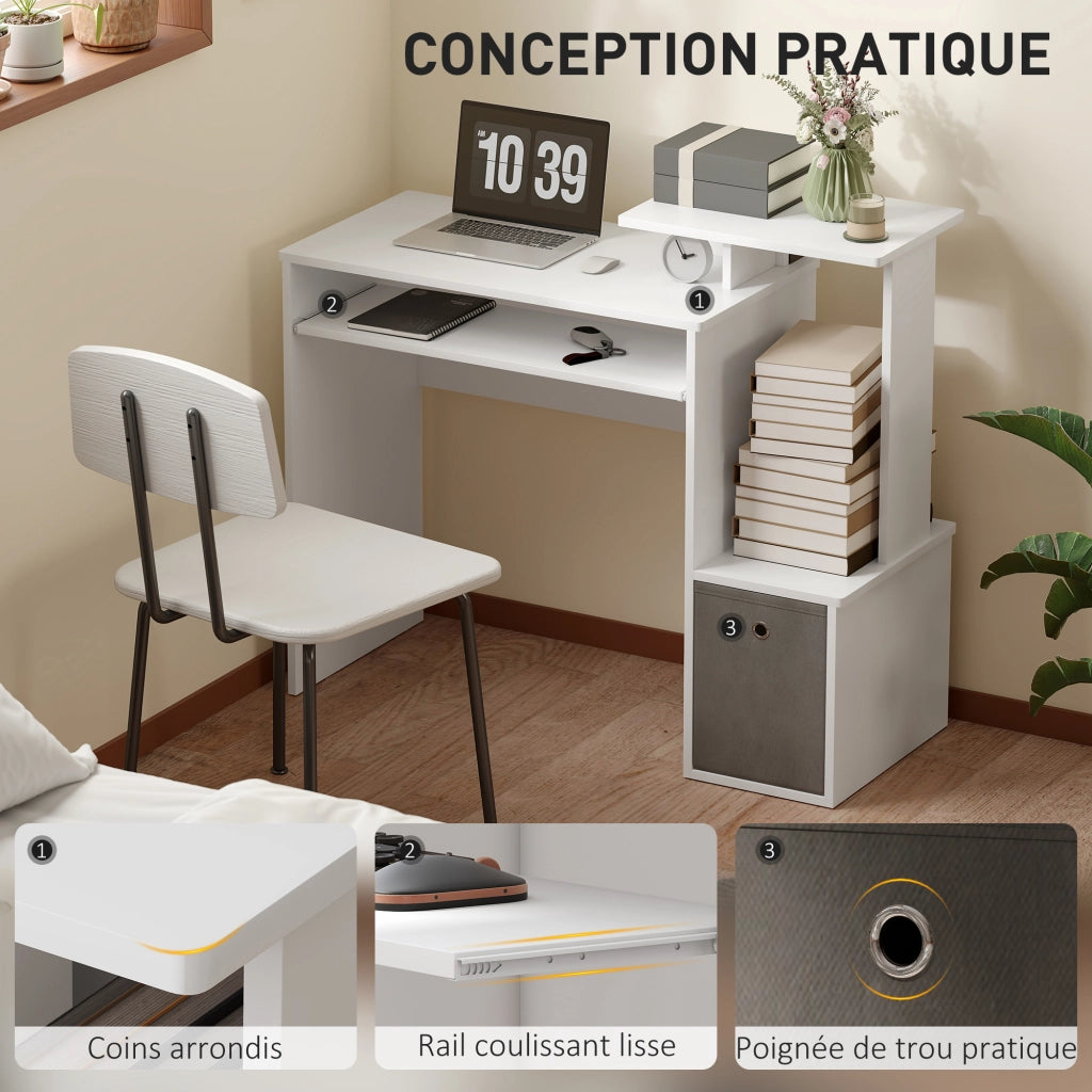 Scrivania Computer Multimediale con Scaffale e Ripiani ¨C Zephmum ¨C Grigio e Bianco Truciolato 90x50x75