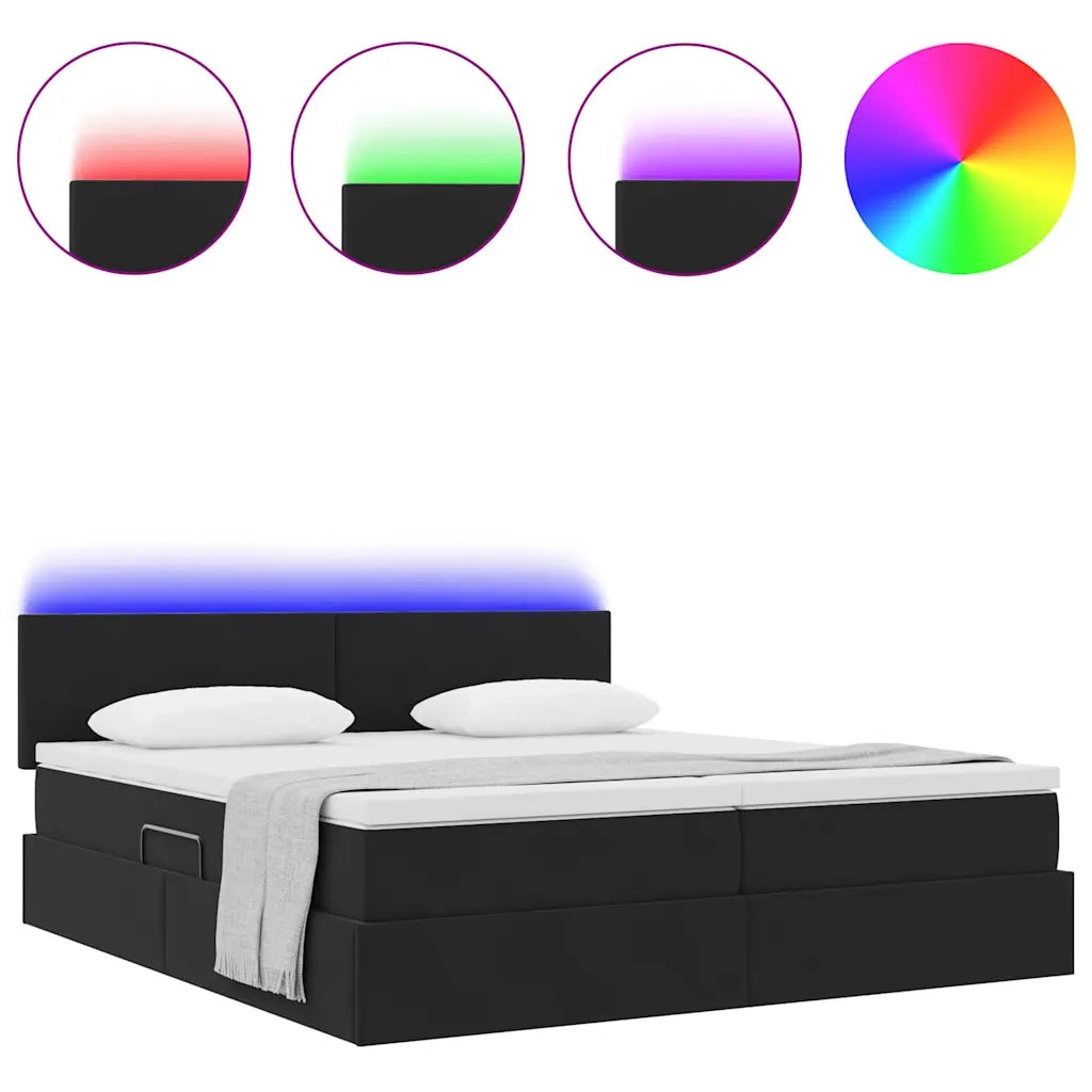 Letto con luci a strisce a LED Nero 200 x 200 cm Velluto