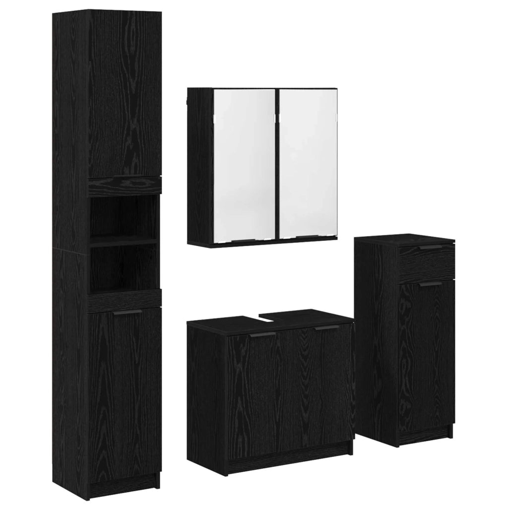 Set di mobili per il Bagno | Armadio da bagno 4 pz Rovere Nero Legno multistrato