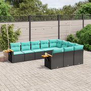 Set Divani da Giardino 10pz con Cuscini in Polyrattan Nero 3227177