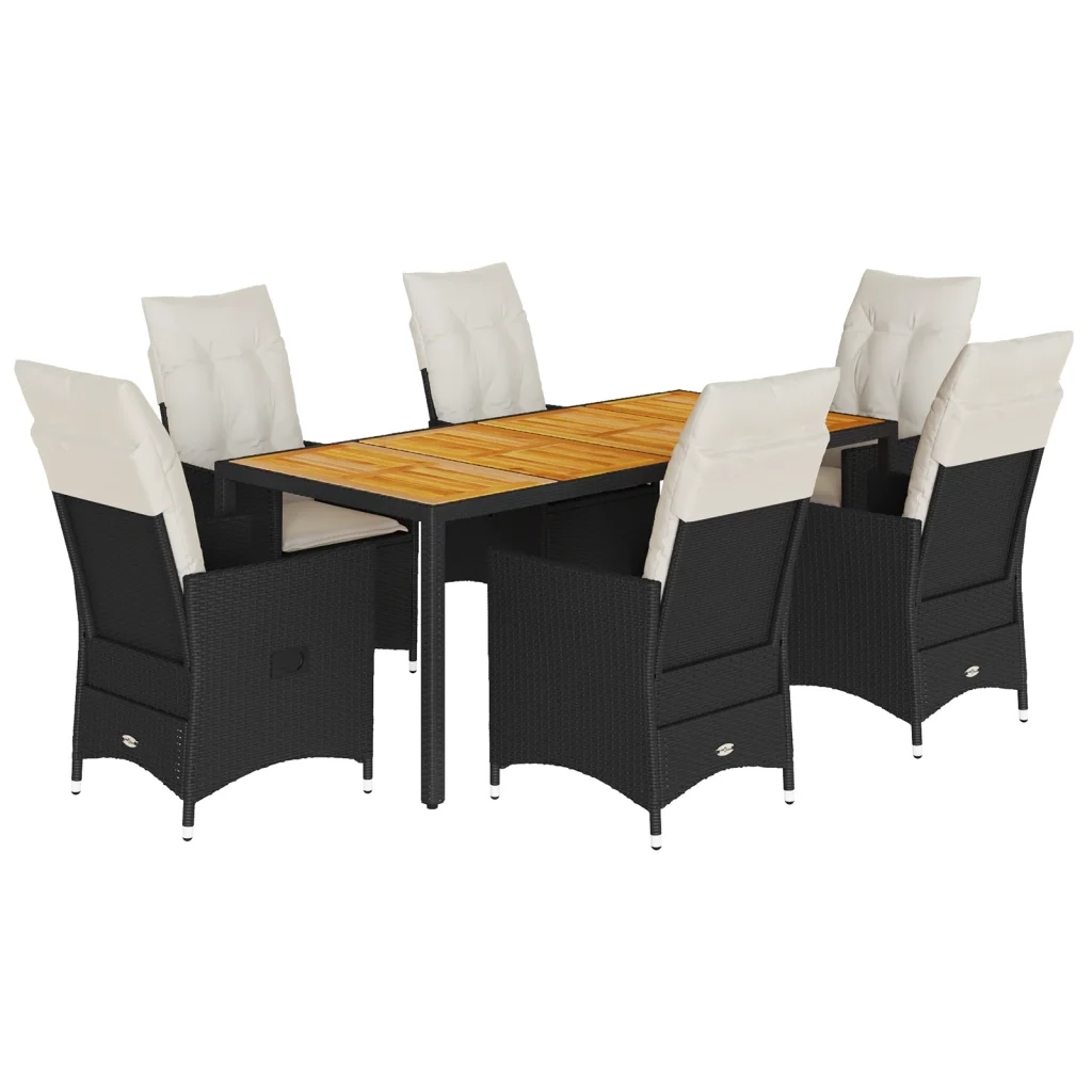 Set da Pranzo da Giardino 7 pz Nero con Cuscini in Polyrattan 3276685