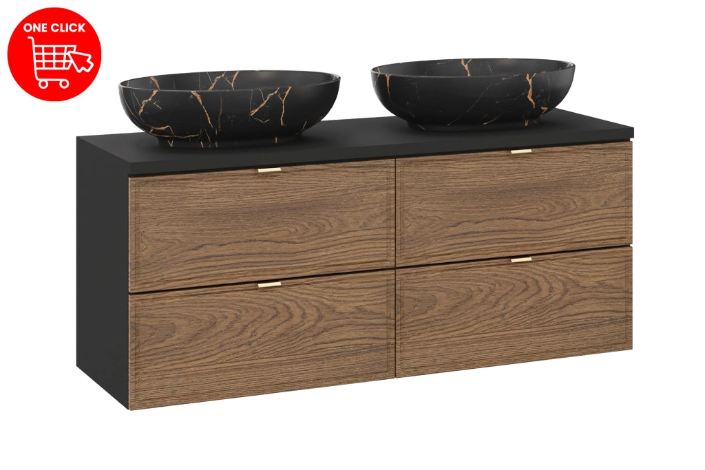 Set mobili bagno 120 cm con piano e 2 lavabi da appoggio Mona Talia Casella 120 x 1401 x 46 cm