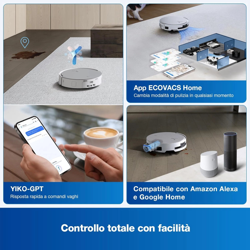 ECOVACS DEEBOT X8 OMNI Robot Aspirapolvere Lavapavimenti con Stazione Auto-Pulente, 18000Pa, Spazzola OZMO ROLLER Auto-Lavaggio Mocio Istantaneo con Acqua Calda a 75℃, Asciugatura Aria Calda, Bianco