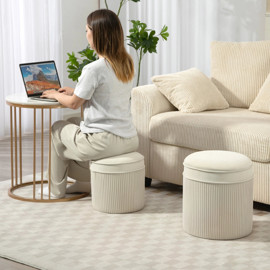 Sgabello imbottito con coperchio e spazio di archiviazione ¨C zephmum ¨C 36x36x41,5 cm crema