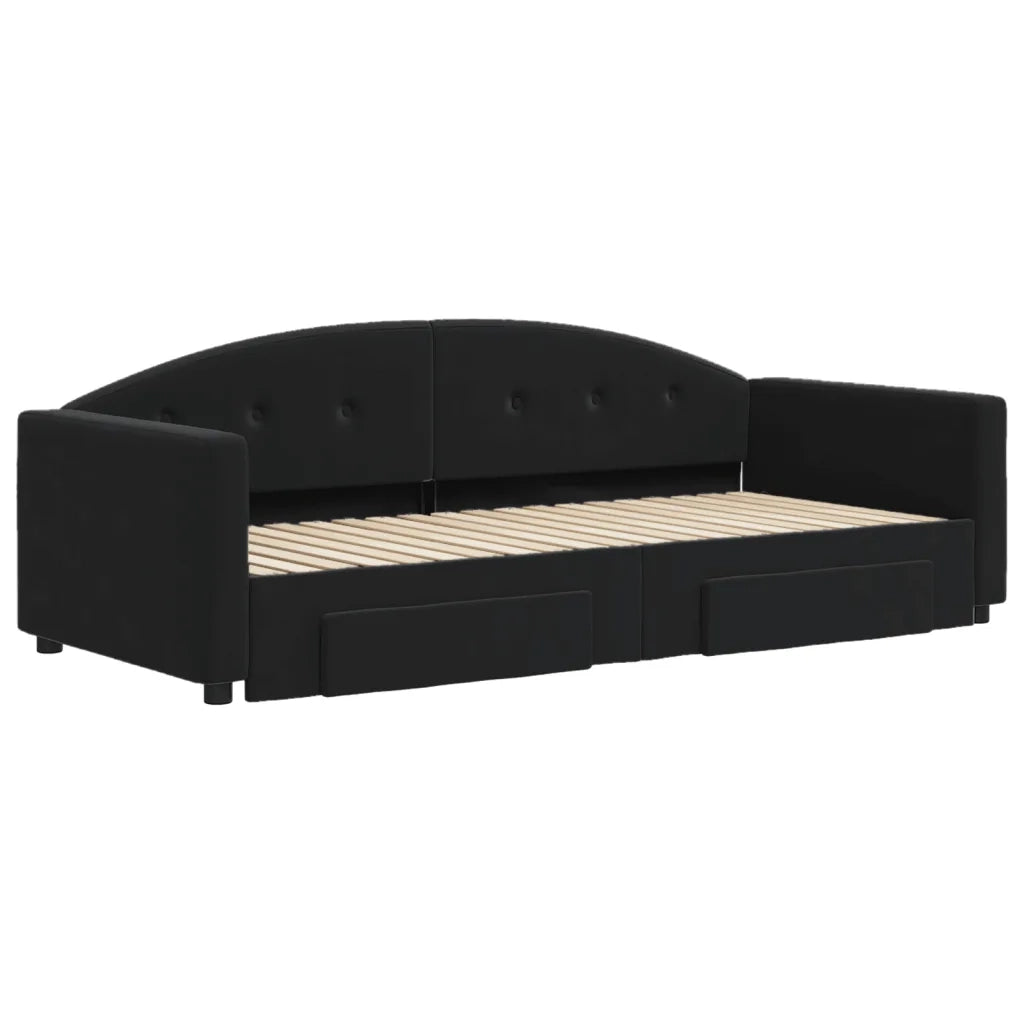 Divano Letto Estraibile con Cassetti-Sofa Letto-Daybed Nero 90x190 cm in Velluto 699400