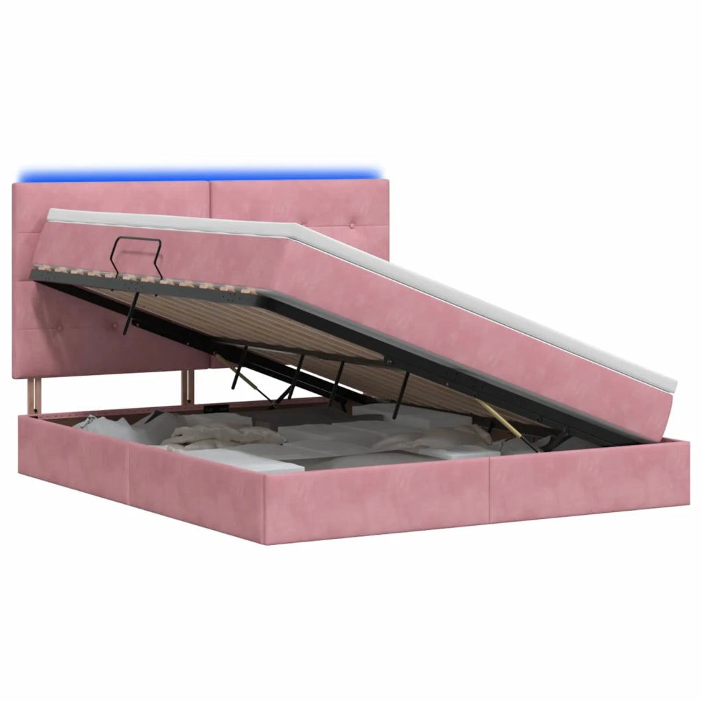 Letto con contenitore LED e materasso Rosa 140 x 190 cm Velluto 3460133