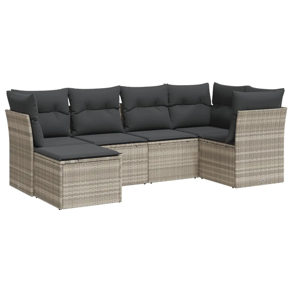 Set Divano da Giardino 6pz | Set Salotto da Giardino con Cuscini Grigio Chiaro Polyrattan