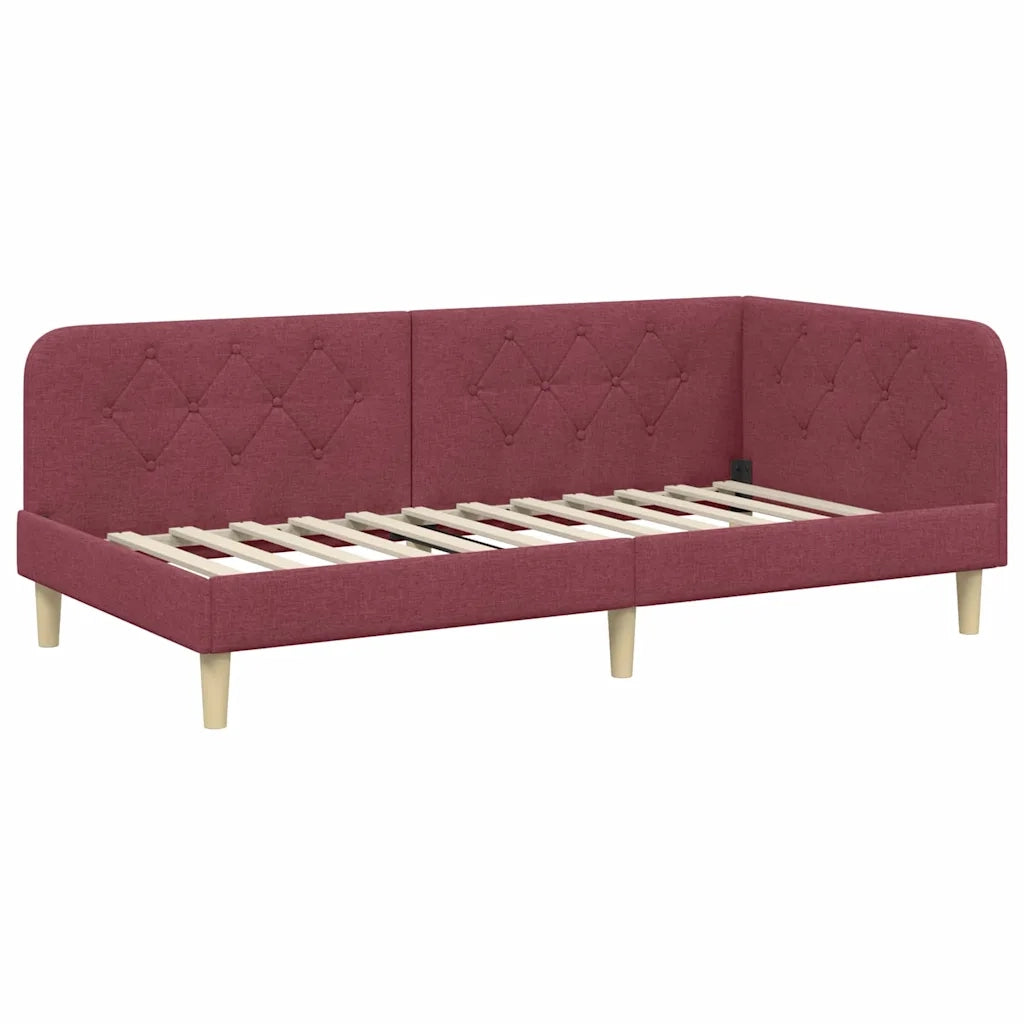 Cornice del letto ad angolo Rosso Vino 90 x 200 cm Tessuto
