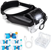 Verglassio a mano libera con illuminazione - 1x a 14x ingrandimento - ricaricabile - illuminazione LED - 5 lenti - per gioiellieri - hobby - lavoro