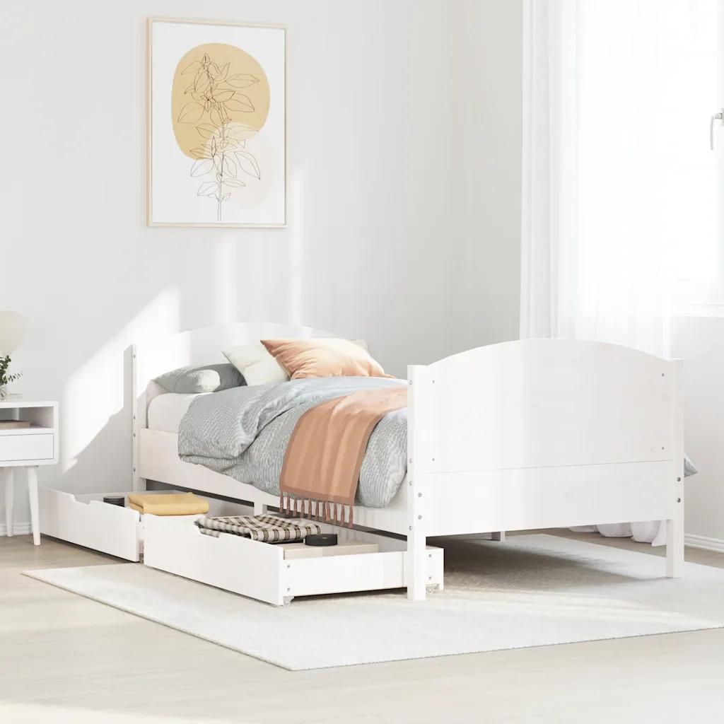 Giroletto senza Materasso-Struttura Letto Bianco 100x200 cm Legno Massello Pino 108521