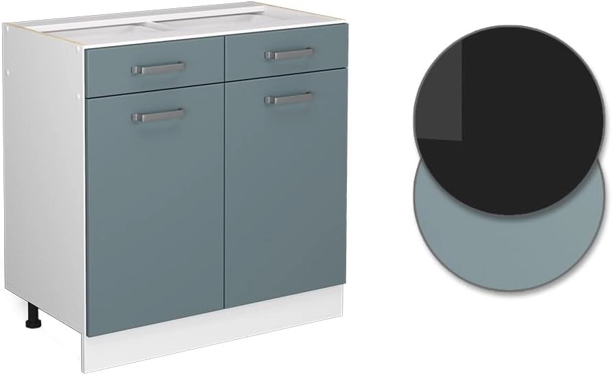 Mobiletto base per cucina R-Line, Grigio-blu, 80 cm, senza piano di lavoro, per la libera combinazione all'interno di sistemi cucina modulari