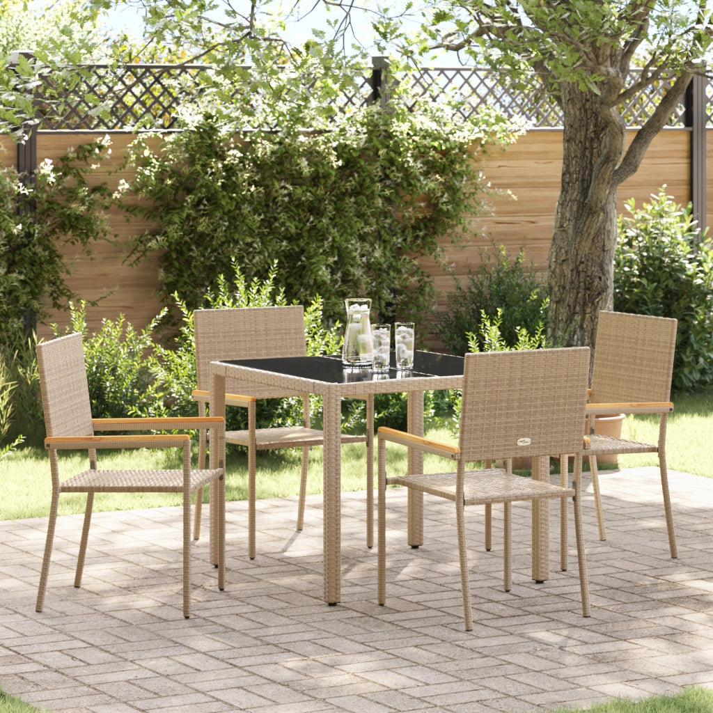 Set da Pranzo da Giardino 5 Pezzi Beige Polyrattan