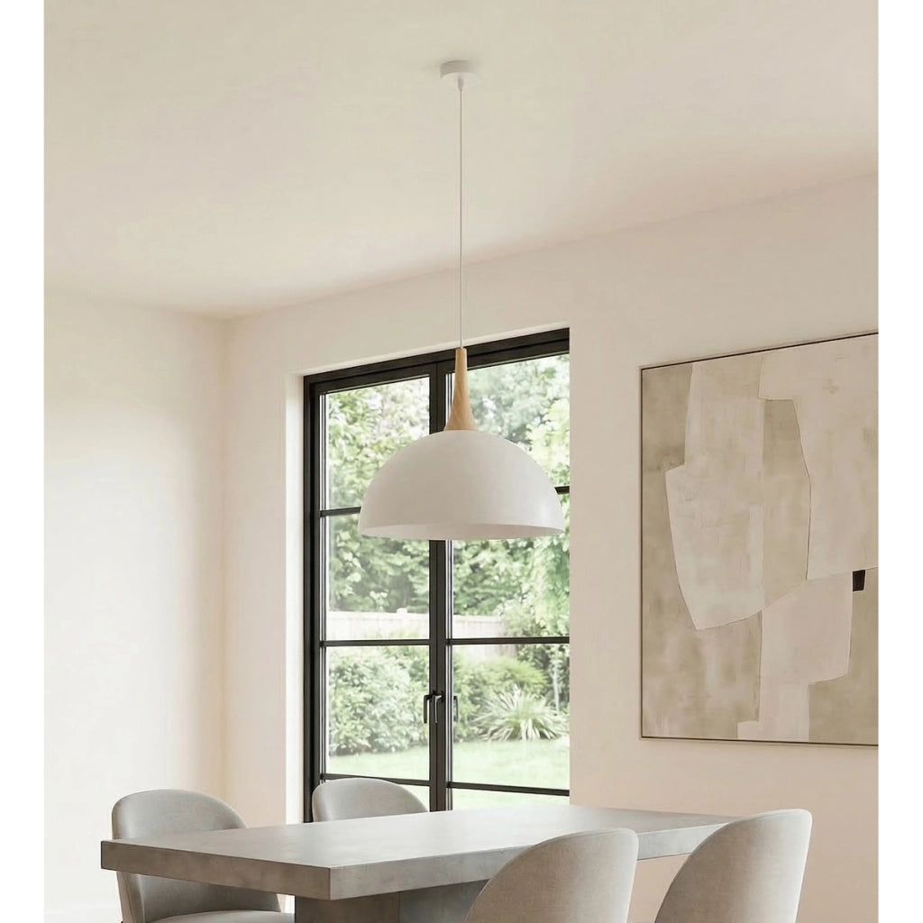 Lampada a sospensione Nautica in acciaio bianco opaco e legno