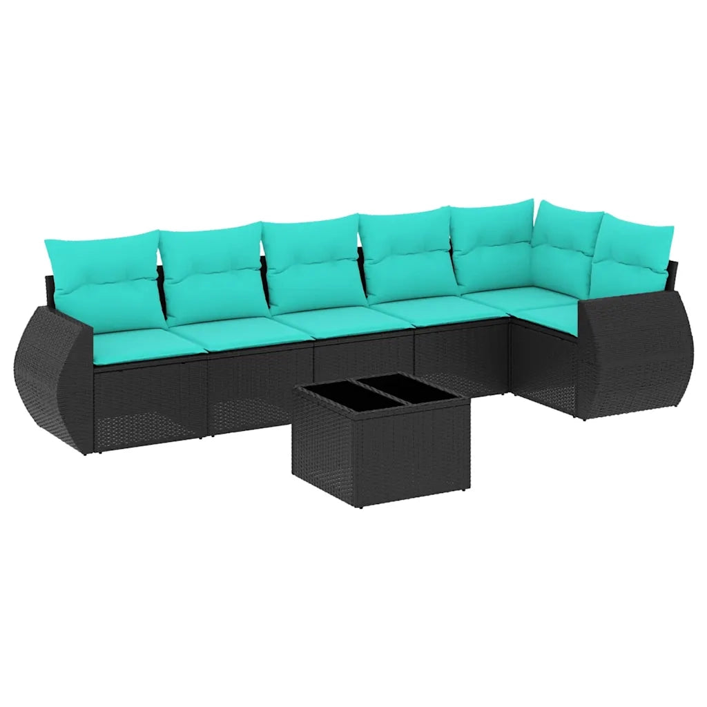 Set Divani da Giardino 7 pz con Cuscini Nero in Polyrattan 3221396