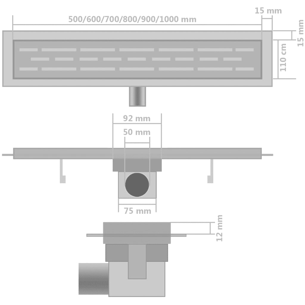 Scarico Doccia Lineare 2 pz 530x140 mm in Acciaio Inossidabile 275947