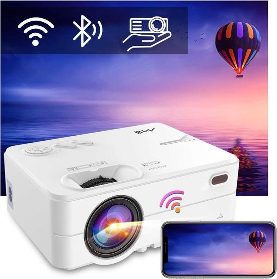 Mini Proiettore WiFi Bluetooth 1080p Full HD, Compatibile con iOS, Android, Stick TV, PS4, Xbox, Laptop