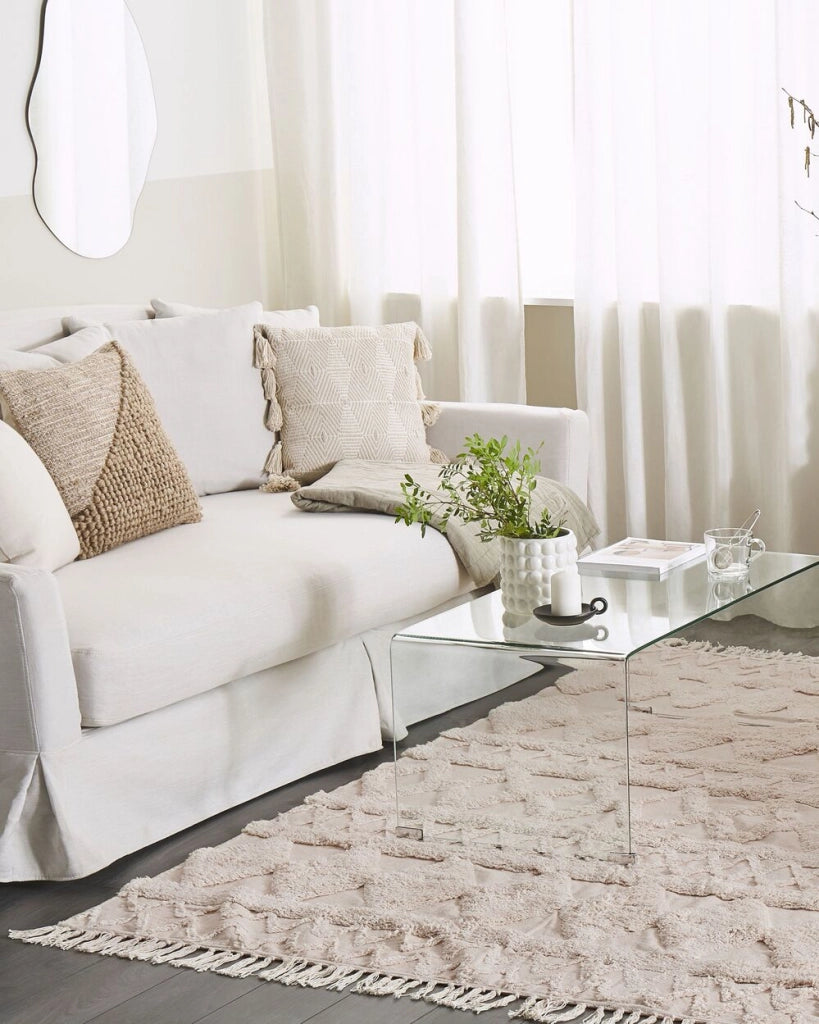 Tappeto minimalista beige in cotone con motivo geometrico 160 x 230 cm